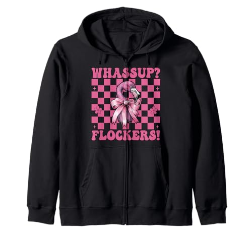 Whassup? Flockers! Lustige Flamingo-Mädchen-Mama-Schleife, Rosa Kapuzenjacke von Womens Pink Coquette Bow Flamingo Animal Gifts