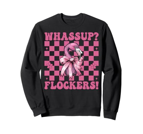 Whassup? Flockers! Lustige Flamingo-Mädchen-Mama-Schleife, Rosa Sweatshirt von Womens Pink Coquette Bow Flamingo Animal Gifts