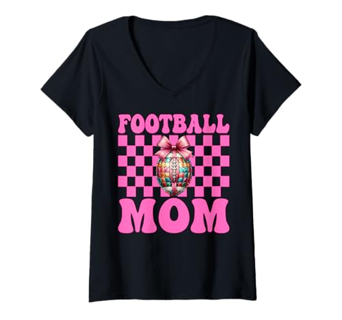Damen Fußball Mama Muttertag Rosa Kokette Schleife T-Shirt mit V-Ausschnitt Damen Fußball Mama Muttertag Rosa Kokette Schleife T-Shirt mit V-Ausschnitt von Womens Pink Coquette Bow Football Player Gifts