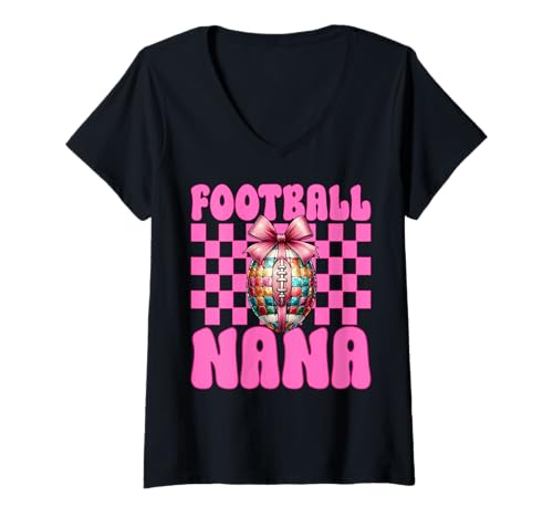 Damen Fußball Oma Grammy Muttertag Kokette T-Shirt mit V-Ausschnitt Damen Fußball Oma Grammy Muttertag Kokette T-Shirt mit V-Ausschnitt von Womens Pink Coquette Bow Football Player Gifts
