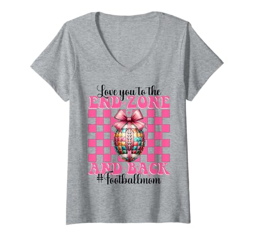 Damen Ich liebe dich bis zur Endzone und zurück #Footballmom Muttertag T-Shirt mit V-Ausschnitt Damen Ich liebe dich bis zur Endzone und zurück #Footballmom Muttertag T-Shirt mit V-Ausschnitt von Womens Pink Coquette Bow Football Player Gifts