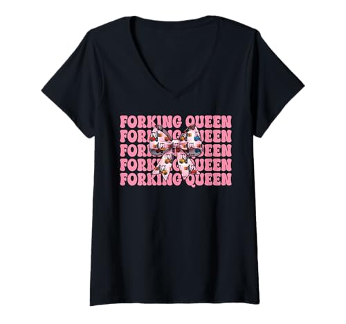Damen Forking Queen Gabelstaplerfahrer Gabelstaplerfahrer Mädchen Mama T-Shirt mit V-Ausschnitt von Womens Pink Coquette Bow Forklift Operator Gifts
