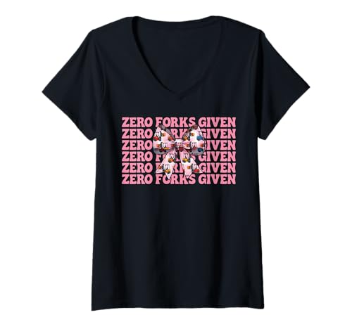 Damen Zero Forks Given Gabelstapler Bediener Gabelstapler Fahrer Mädchen Mama T-Shirt mit V-Ausschnitt von Womens Pink Coquette Bow Forklift Operator Gifts