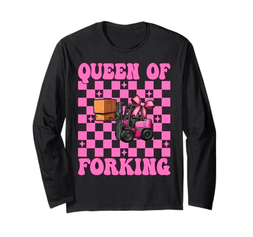 Queen of Forking Gabelstapler Bediener Gabelstapler Fahrer Mädchen Mama Langarmshirt von Womens Pink Coquette Bow Forklift Operator Gifts