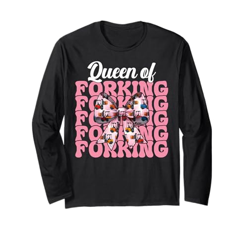Queen of Forking Gabelstapler Bediener Gabelstapler Fahrer Mädchen Mama Langarmshirt von Womens Pink Coquette Bow Forklift Operator Gifts