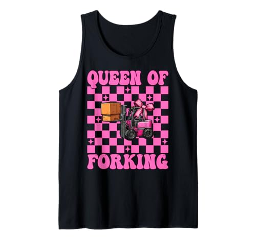 Queen of Forking Gabelstapler Bediener Gabelstapler Fahrer Mädchen Mama Tank Top von Womens Pink Coquette Bow Forklift Operator Gifts
