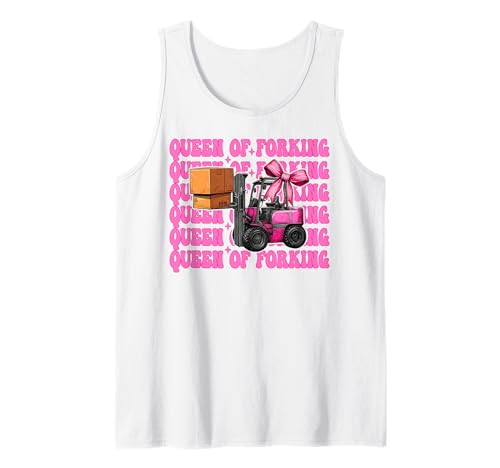 Queen of Forking Gabelstapler Bediener Gabelstapler Fahrer Mädchen Mama Tank Top von Womens Pink Coquette Bow Forklift Operator Gifts