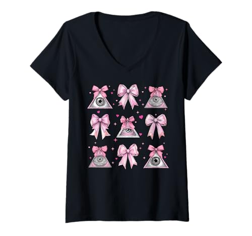 Damen Freimaurer Freimaurer Mädchen Kokette Schleife Rosa Mama T-Shirt mit V-Ausschnitt von Womens Pink Coquette Bow Freemason Masonic Gifts