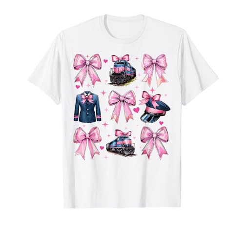 Kokette Bogenzug Fahrer Güterleiter Lokomotive Mädchen T-Shirt Kokette Bogenzug Fahrer Güterleiter Lokomotive Mädchen T-Shirt von Womens Pink Coquette Bow Freight Conductor Gifts