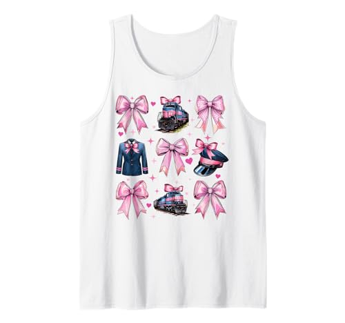 Kokette Bogenzug Fahrer Güterleiter Lokomotive Mädchen Tank Top Kokette Bogenzug Fahrer Güterleiter Lokomotive Mädchen Tank Top von Womens Pink Coquette Bow Freight Conductor Gifts