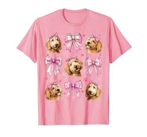 Golden Doodle Goldendoodle Hund Mama Mädchen Kokette Schleife Rosa T-Shirt von Womens Pink Coquette Bow Golden Doodle Dog Gifts