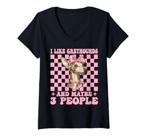Damen Ich mag Windhunde und vielleicht 3 Leute Windhund T-Shirt mit V-Ausschnitt von Womens Pink Coquette Bow Greyhound Dog Gifts