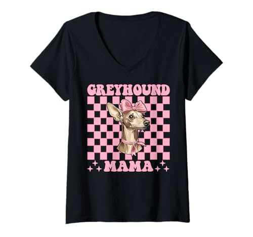Damen Windhund Mama Mama Hund Muttertag Kokette Schleife T-Shirt mit V-Ausschnitt von Womens Pink Coquette Bow Greyhound Dog Gifts