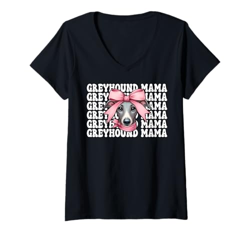 Damen Windhund Mama Mama Hund Muttertag Kokette Schleife T-Shirt mit V-Ausschnitt von Womens Pink Coquette Bow Greyhound Dog Gifts