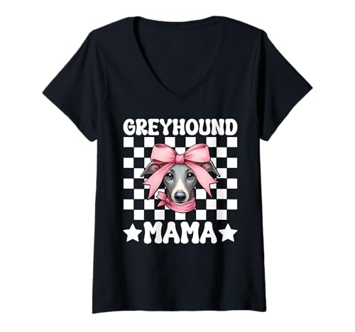 Damen Windhund Mama Mama Hund Muttertag Kokette Schleife T-Shirt mit V-Ausschnitt von Womens Pink Coquette Bow Greyhound Dog Gifts