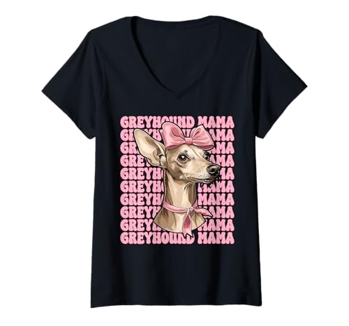 Damen Windhund Mama Mama Hund Muttertag Kokette Schleife T-Shirt mit V-Ausschnitt von Womens Pink Coquette Bow Greyhound Dog Gifts