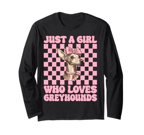 Just A Girl Who Loves Greyhounds Windhund Kokette Schleife Langarmshirt Just A Girl Who Loves Greyhounds Windhund Kokette Schleife Langarmshirt von Womens Pink Coquette Bow Greyhound Dog Gifts