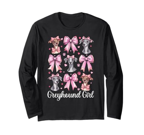 Windhund Mädchen Rosa Kokette Schleife Langarmshirt Windhund Mädchen Rosa Kokette Schleife Langarmshirt von Womens Pink Coquette Bow Greyhound Dog Gifts