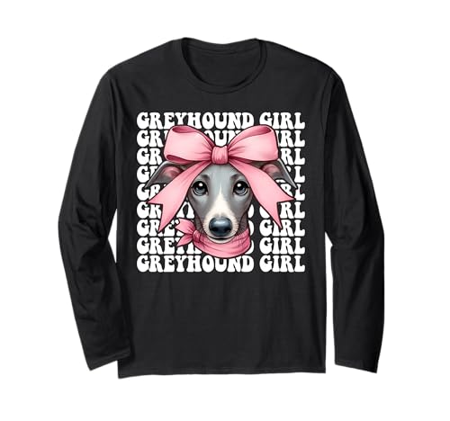 Windhund Mädchen Rosa Kokette Schleife Langarmshirt Windhund Mädchen Rosa Kokette Schleife Langarmshirt von Womens Pink Coquette Bow Greyhound Dog Gifts