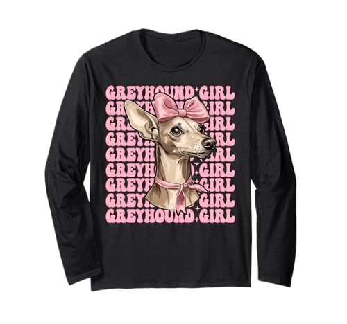 Windhund Mädchen Rosa Kokette Schleife Langarmshirt Windhund Mädchen Rosa Kokette Schleife Langarmshirt von Womens Pink Coquette Bow Greyhound Dog Gifts