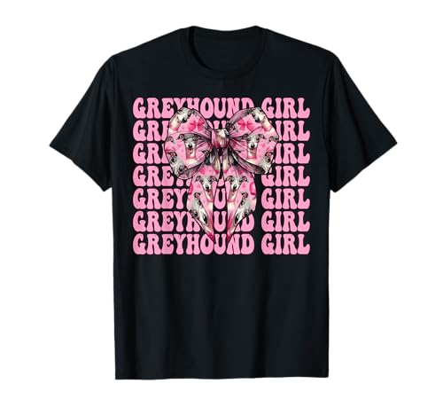 Windhund Mädchen Rosa Kokette Schleife T-Shirt Windhund Mädchen Rosa Kokette Schleife T-Shirt von Womens Pink Coquette Bow Greyhound Dog Gifts
