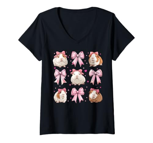 Damen Meerschweinchen-Haustier-Mädchen Kokette Schleife Rosa Mama T-Shirt mit V-Ausschnitt Damen Meerschweinchen-Haustier-Mädchen Kokette Schleife Rosa Mama T-Shirt mit V-Ausschnitt von Womens Pink Coquette Bow Guinea Pig Pet Gifts