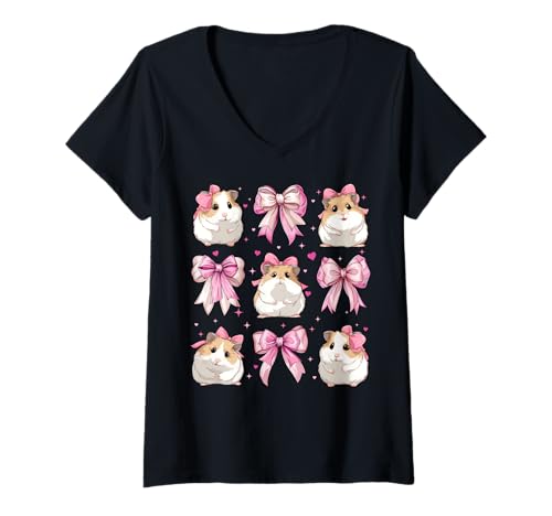 Damen Hamster Hammy Pet Girl Kokette Schleife Rosa Mama T-Shirt mit V-Ausschnitt Damen Hamster Hammy Pet Girl Kokette Schleife Rosa Mama T-Shirt mit V-Ausschnitt von Womens Pink Coquette Bow Hamster Hammy Gifts