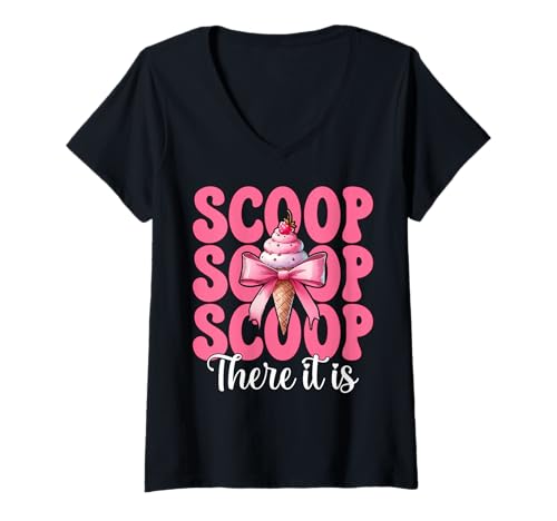 Damen Scoop There It is Eiswaffel für Mädchen und Mama, rosa Kokettenschleife T-Shirt mit V-Ausschnitt von Womens Pink Coquette Bow Ice Cream Cone Gifts