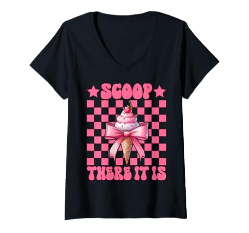 Damen Scoop There It is Eiswaffel für Mädchen und Mama, rosa Kokettenschleife T-Shirt mit V-Ausschnitt von Womens Pink Coquette Bow Ice Cream Cone Gifts