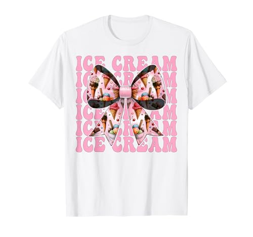 Eistüte Mädchen Mama Rosa Kokette Schleife T-Shirt von Womens Pink Coquette Bow Ice Cream Cone Gifts