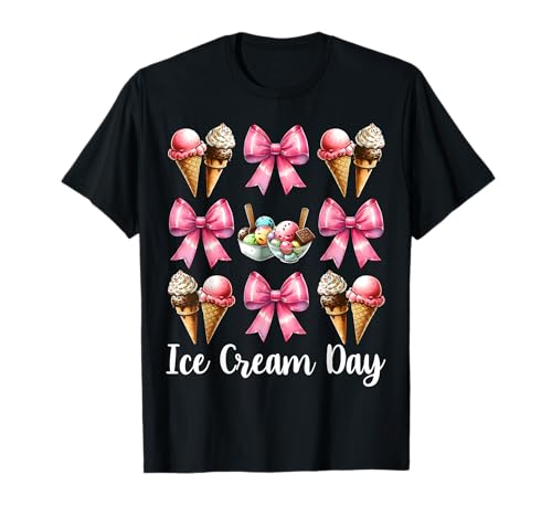 Ice Cream Day Coquette Schleife für Mädchen und Mama, Rosa T-Shirt von Womens Pink Coquette Bow Ice Cream Cone Gifts