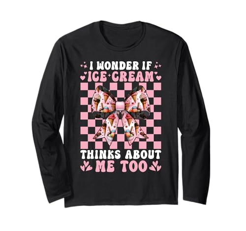 Ich Frage Mich, ob Eiscreme auch an Mich Denkt Cone Girl Coquette Langarmshirt von Womens Pink Coquette Bow Ice Cream Cone Gifts
