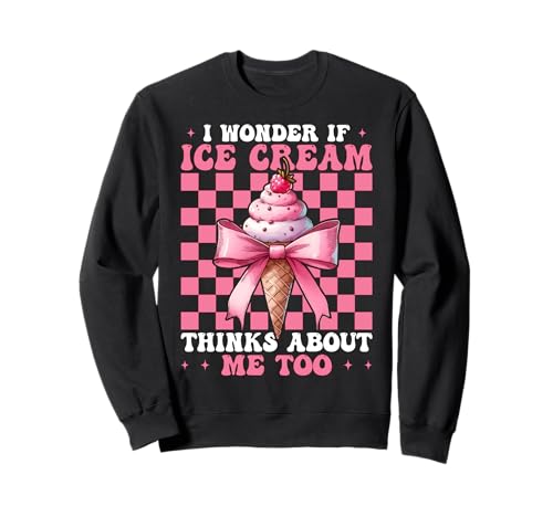 Ich Frage Mich, ob Eiscreme auch an Mich Denkt Cone Girl Coquette Sweatshirt von Womens Pink Coquette Bow Ice Cream Cone Gifts