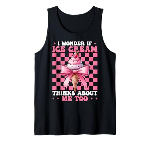 Ich Frage Mich, ob Eiscreme auch an Mich Denkt Cone Girl Coquette Tank Top von Womens Pink Coquette Bow Ice Cream Cone Gifts