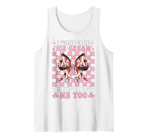 Ich Frage Mich, ob Eiscreme auch an Mich Denkt Cone Girl Coquette Tank Top von Womens Pink Coquette Bow Ice Cream Cone Gifts