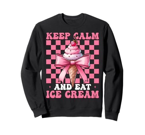 Rosa Kokettenschleife mit Aufschrift „Keep Calm and Eat“ für Mädchen und Mama Sweatshirt von Womens Pink Coquette Bow Ice Cream Cone Gifts