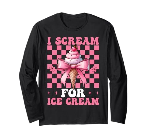 Rosafarbene Kokettenschleife mit Aufdruck „I Scream for Ice Cream Cone“ für Mädchen und Mama Langarmshirt von Womens Pink Coquette Bow Ice Cream Cone Gifts