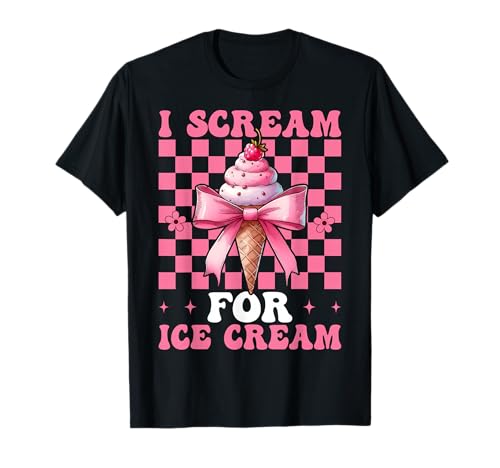 Rosafarbene Kokettenschleife mit Aufdruck „I Scream for Ice Cream Cone“ für Mädchen und Mama T-Shirt von Womens Pink Coquette Bow Ice Cream Cone Gifts