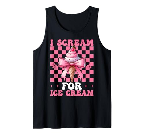 Rosafarbene Kokettenschleife mit Aufdruck „I Scream for Ice Cream Cone“ für Mädchen und Mama Tank Top von Womens Pink Coquette Bow Ice Cream Cone Gifts