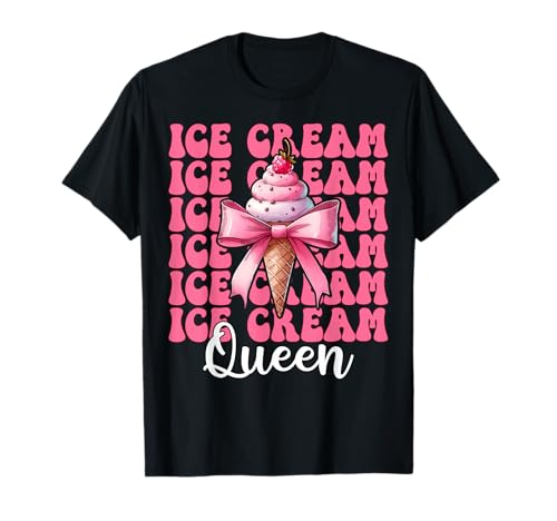 Rosafarbene Kokettenschleife von Ice Cream Queen Cone Girl Mama T-Shirt von Womens Pink Coquette Bow Ice Cream Cone Gifts