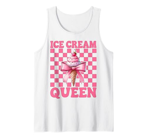 Rosafarbene Kokettenschleife von Ice Cream Queen Cone Girl Mama Tank Top von Womens Pink Coquette Bow Ice Cream Cone Gifts