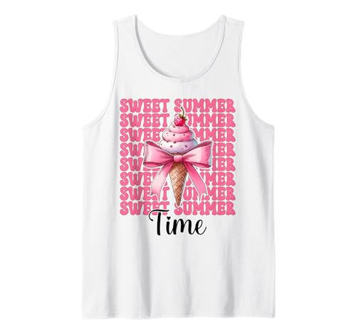 Sweet Summer Time Eistüte Mädchen Mama Rosa Kokette Schleife Tank Top von Womens Pink Coquette Bow Ice Cream Cone Gifts