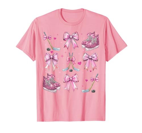 Eishockeyschläger Hockeyschlittschuhe Mädchen Kokette Schleife Rosa Mama T-Shirt von Womens Pink Coquette Bow Ice Hockey Player Gifts