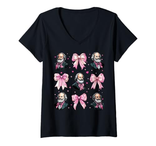Damen Karl Marx Kommunismus Kommunistisches Mädchen Kokette Schleife Rosa T-Shirt mit V-Ausschnitt Damen Karl Marx Kommunismus Kommunistisches Mädchen Kokette Schleife Rosa T-Shirt mit V-Ausschnitt von Womens Pink Coquette Bow Karl Marx Communism Gifts