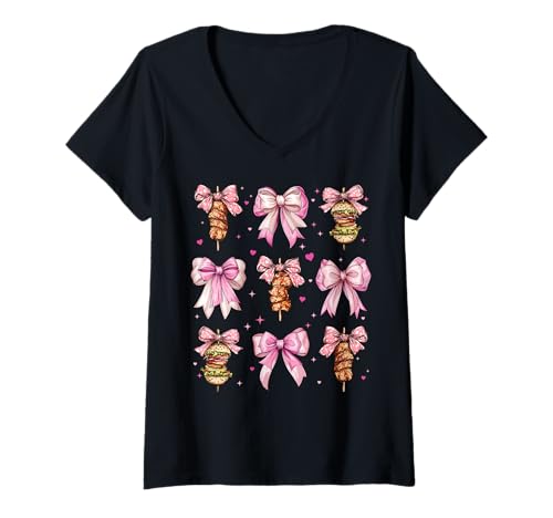 Damen Kebab Döner Kebab Kebap Girl Kokette Schleife Rosa T-Shirt mit V-Ausschnitt Damen Kebab Döner Kebab Kebap Girl Kokette Schleife Rosa T-Shirt mit V-Ausschnitt von Womens Pink Coquette Bow Kebab Döner Kebab Gifts