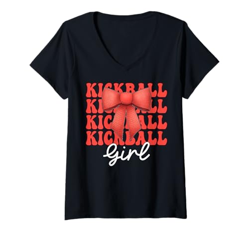 Damen Kickball Coquette Bow für Mädchen T-Shirt mit V-Ausschnitt Damen Kickball Coquette Bow für Mädchen T-Shirt mit V-Ausschnitt von Womens Pink Coquette Bow Kickball Player Gifts