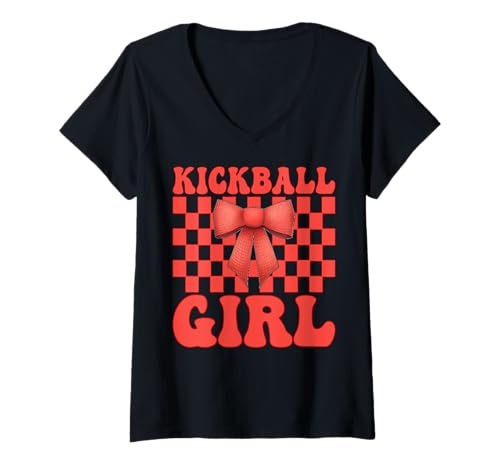 Damen Kickball Coquette Bow für Mädchen T-Shirt mit V-Ausschnitt Damen Kickball Coquette Bow für Mädchen T-Shirt mit V-Ausschnitt von Womens Pink Coquette Bow Kickball Player Gifts