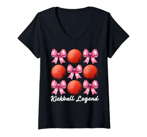 Damen Kickball Legend Kickball Kokettenbogen für Mädchen T-Shirt mit V-Ausschnitt Damen Kickball Legend Kickball Kokettenbogen für Mädchen T-Shirt mit V-Ausschnitt von Womens Pink Coquette Bow Kickball Player Gifts