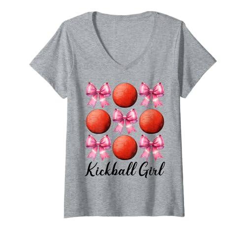 Damen Kickball Mädchen Kickball Mama Muttertag Kokette Schleife T-Shirt mit V-Ausschnitt Damen Kickball Mädchen Kickball Mama Muttertag Kokette Schleife T-Shirt mit V-Ausschnitt von Womens Pink Coquette Bow Kickball Player Gifts