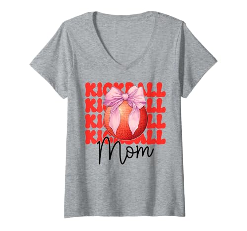 Damen Kickball Mom Mama Muttertag Rosa Kokette Schleife T-Shirt mit V-Ausschnitt Damen Kickball Mom Mama Muttertag Rosa Kokette Schleife T-Shirt mit V-Ausschnitt von Womens Pink Coquette Bow Kickball Player Gifts